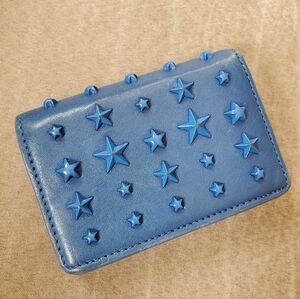 Jimmy Choo Jaxi Star-Studded Wallet Electric Blue Leather Made in Italy